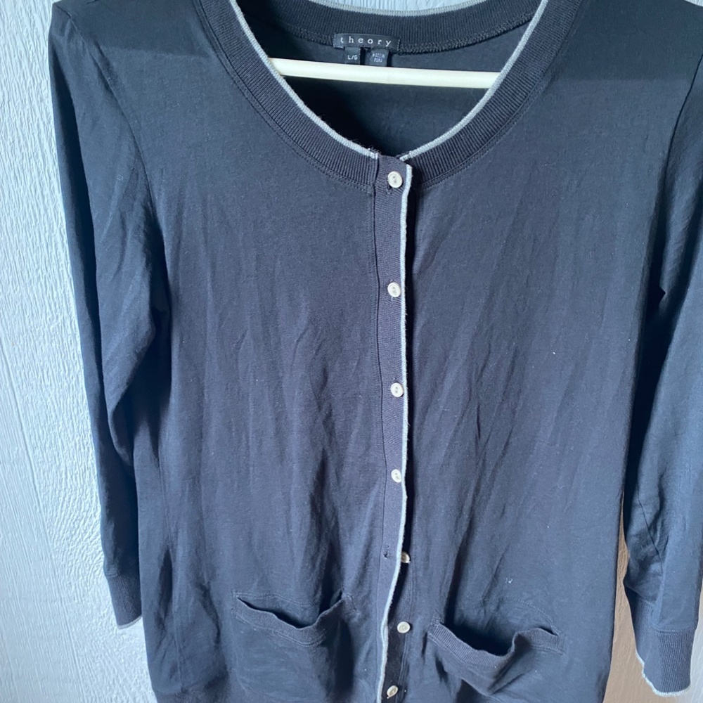 Theory Button Down Cardigan (Large) With Gray Pip… - image 2